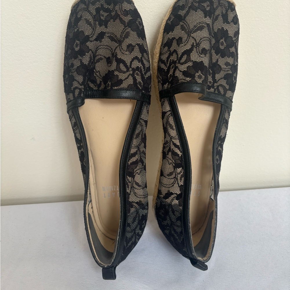 Stuart Weitzman Meshuga Black Flroal Lace Espadrille Flats Womens size 7 - Picture 5 of 11